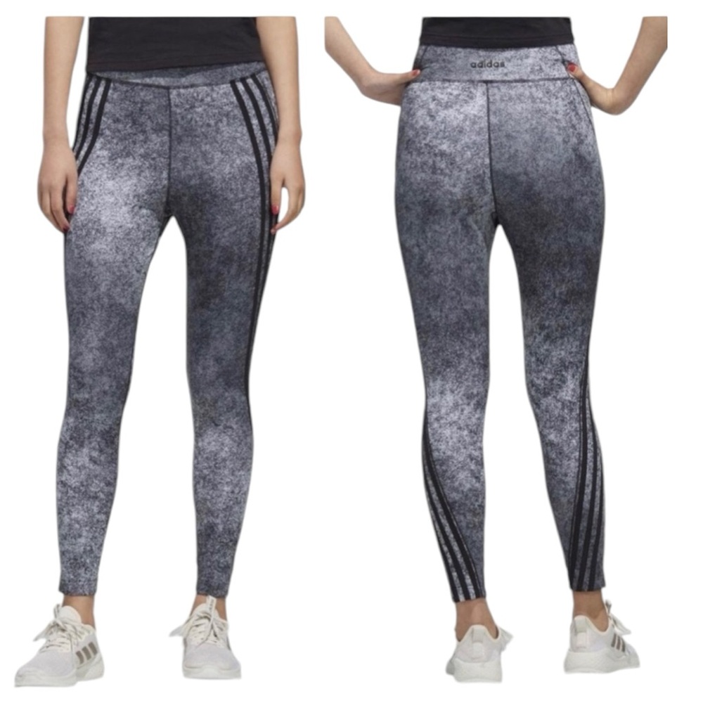 New ADIDAS Black Metallic Silver 7/8 Legging Feel Brilliant Tight AeroReady Sz S